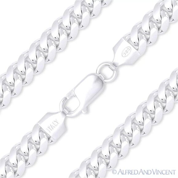 7mm Miami Curb Link Italian Chain Necklace in Solid .925 Sterling Silver 24" - Picture 1 of 2